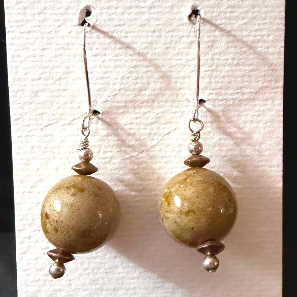 Ceramic‎ Orb Copper Dangle Earrings Stephanie Aune Artist Tan Boho J3019